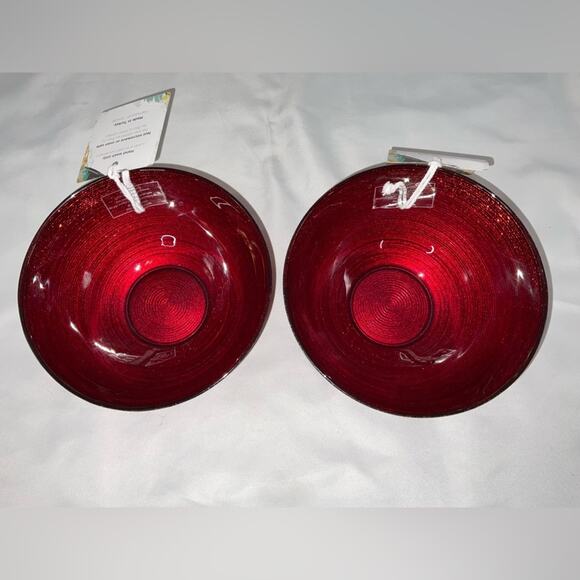 NEW NWT ARDACAM TURKISH GLASS RED GLITTER CEREAL BOWLS CHRISTMAS HOLIDAY SET/2 - Picture 4 of 11